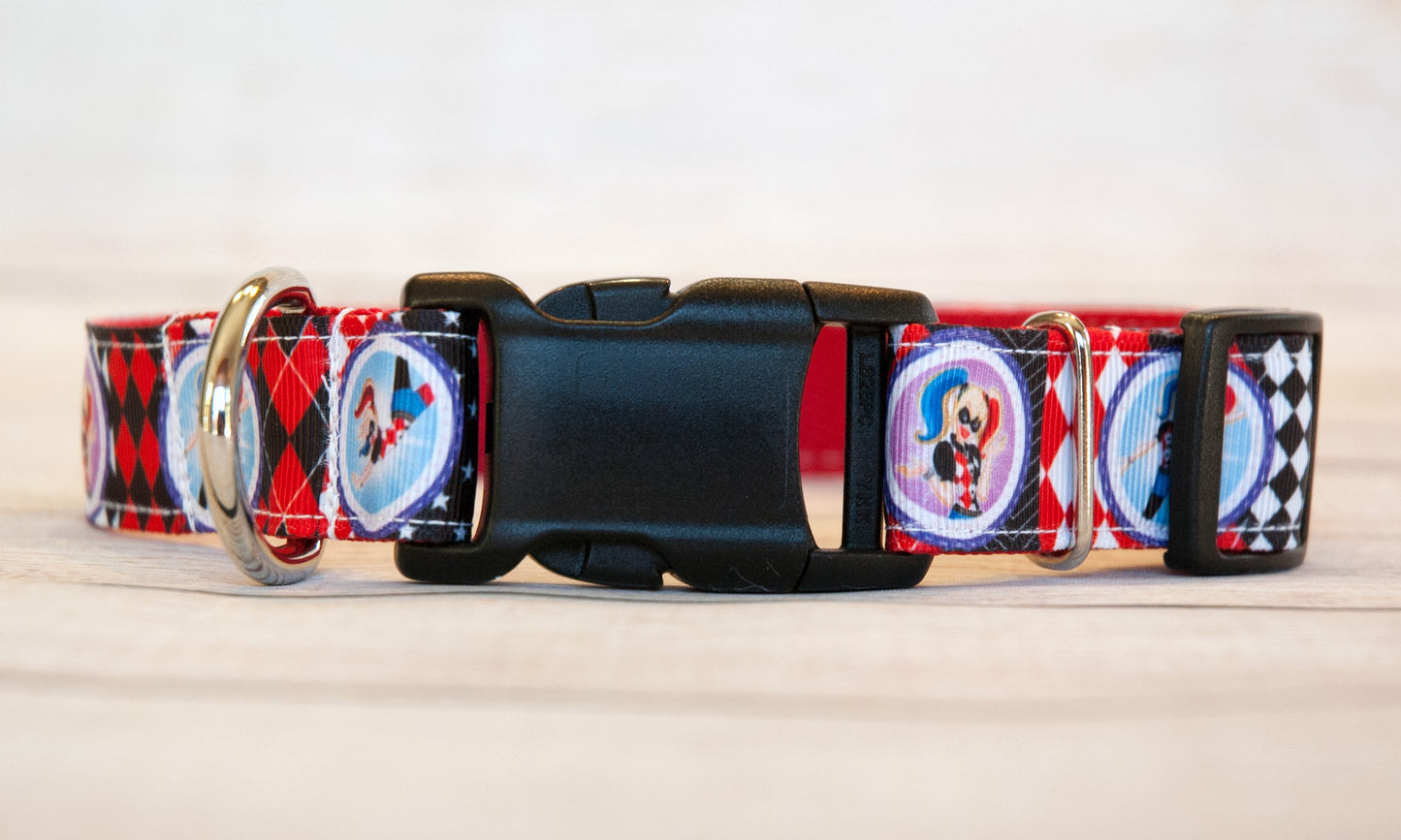 Modern Harley Quinn dog collar and/or leash. 1 inch leash