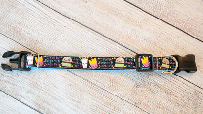 "I run on burgers and Fries" dog collar and/or leash. 1" wide