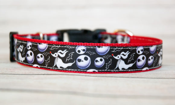 Jack Skullington and Zero dog collar and/or leash. 1 inch wide or 3/4