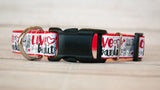 Love Bandit with hearts and Racoons dog collar. 1" wide