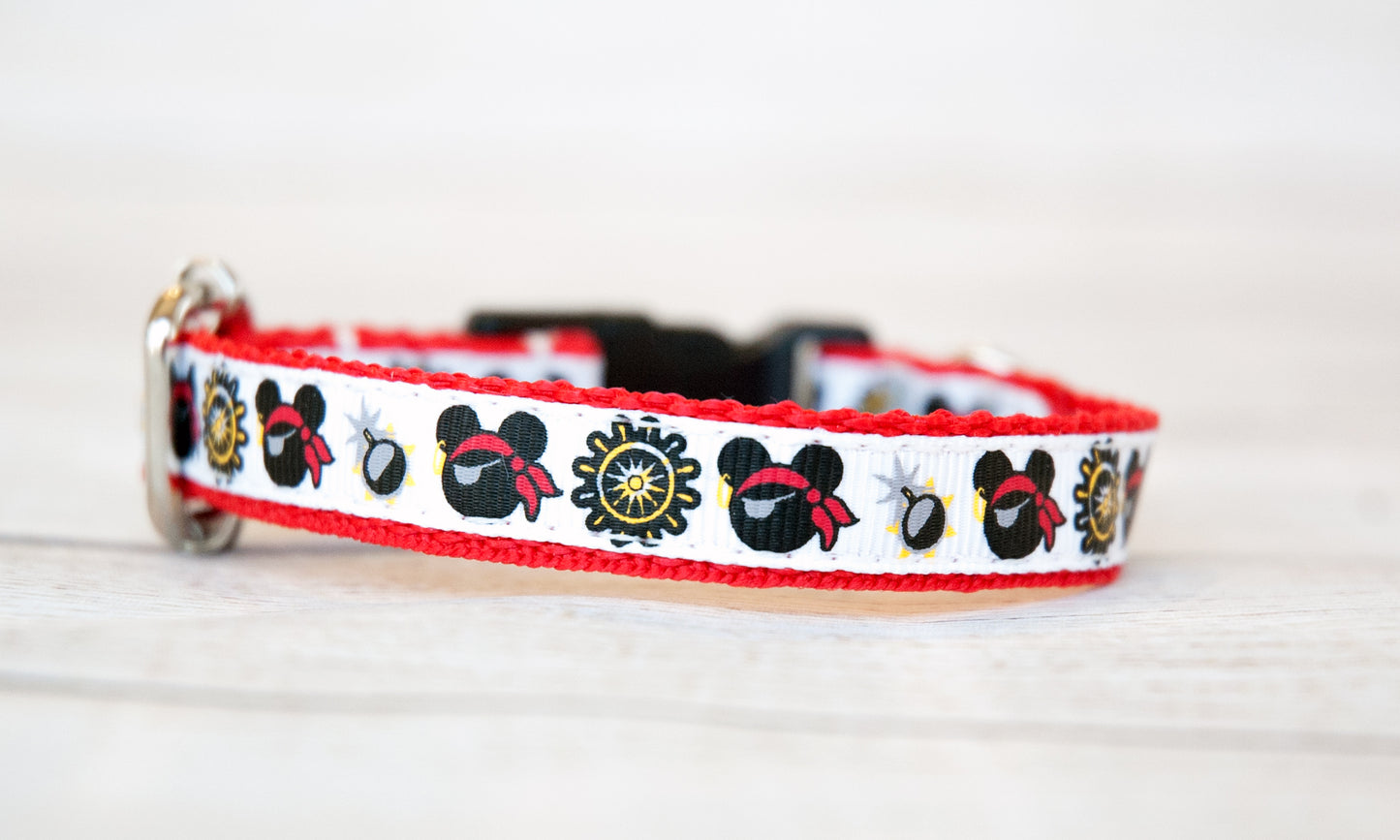 Mouse pirate dog collar. 1/2" wide for small pets.