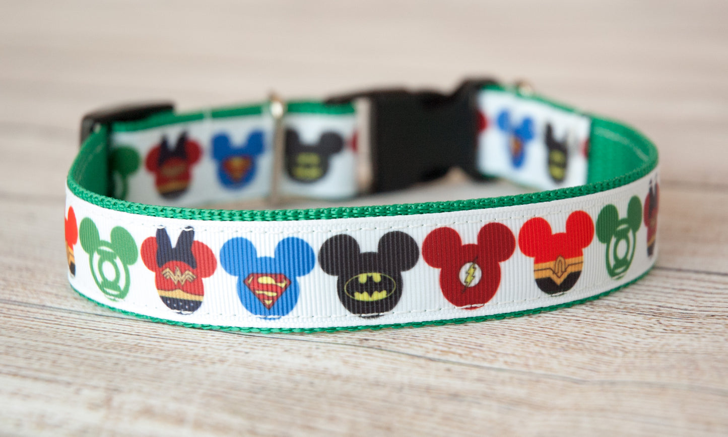 DC Hero Mouse head dog collar and/or leash. 1 inch wide