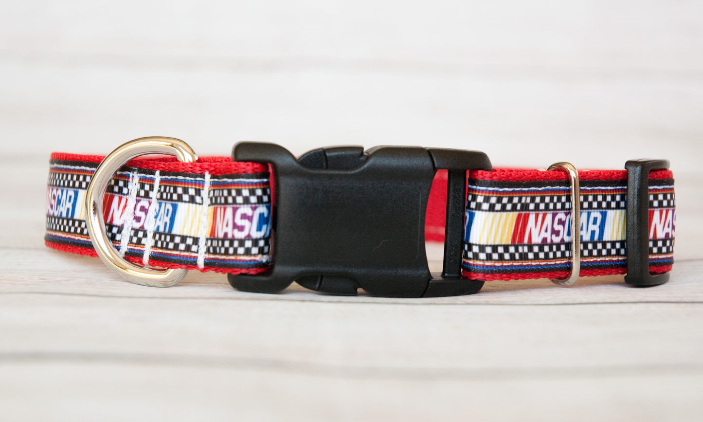 Nascar dog collar, Car Racing dog collar. 1" or 3/4" wide