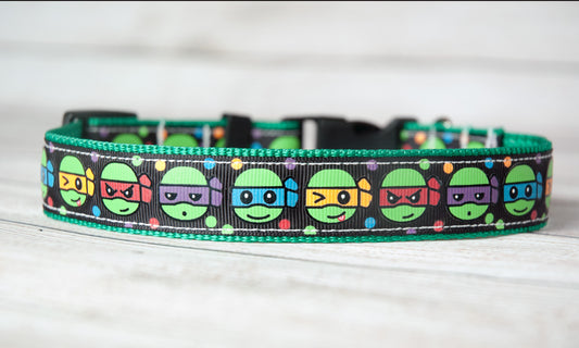Little Ninjas dog collar. 1" wide, green