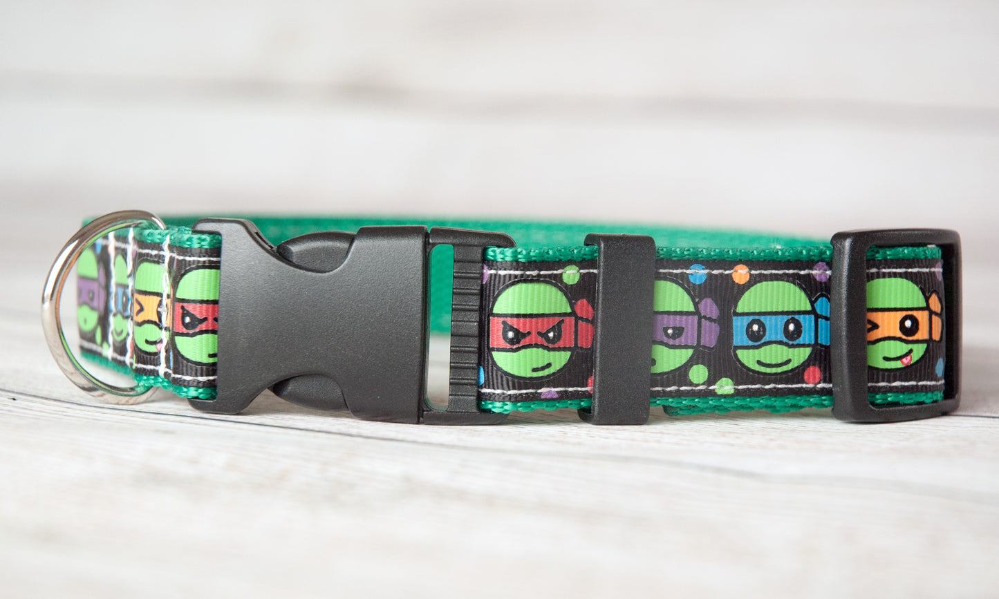 Little Ninjas dog collar. 1" wide, green