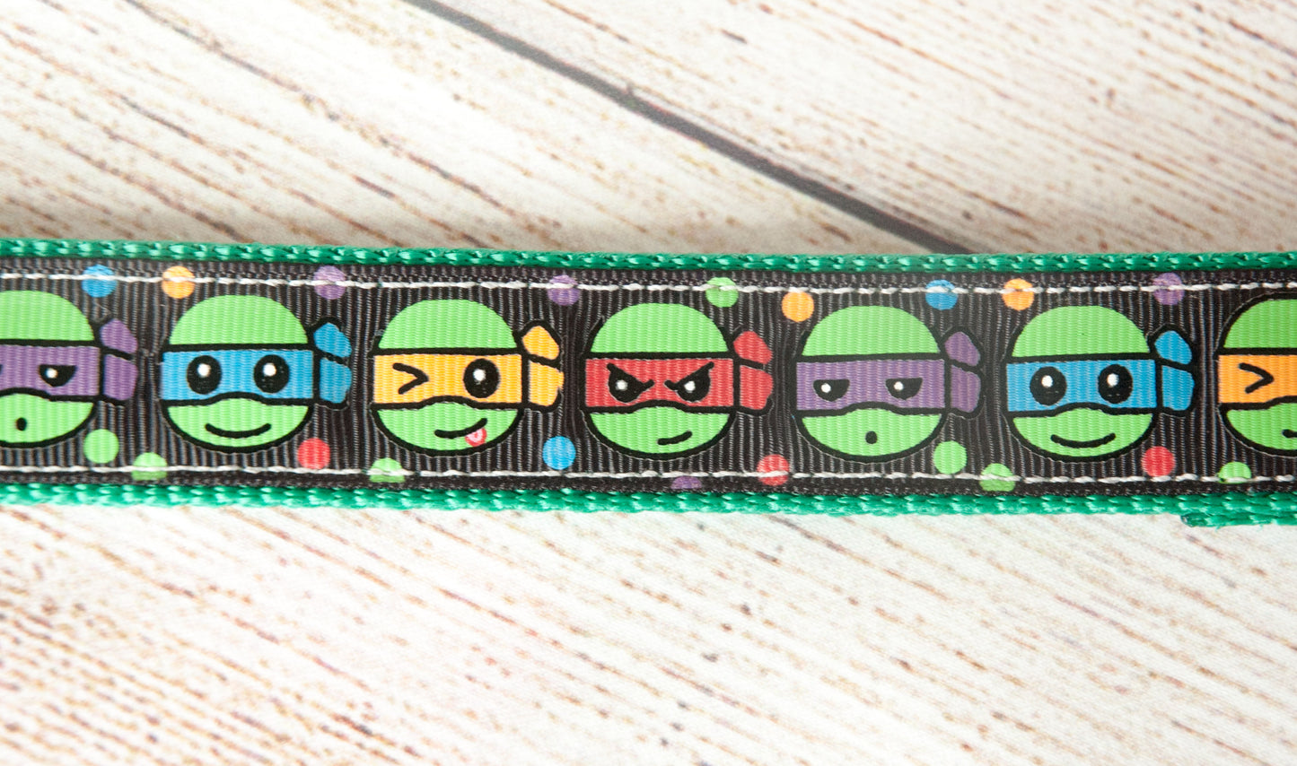 Little Ninjas dog collar. 1" wide, green