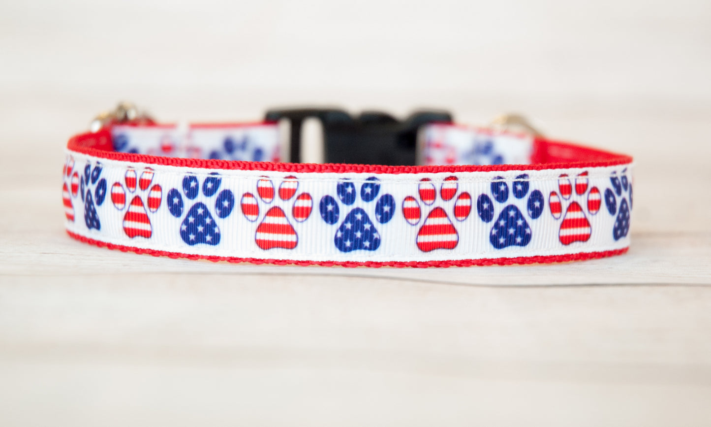 Patriotic Pawprint dog collar 3/4" wide