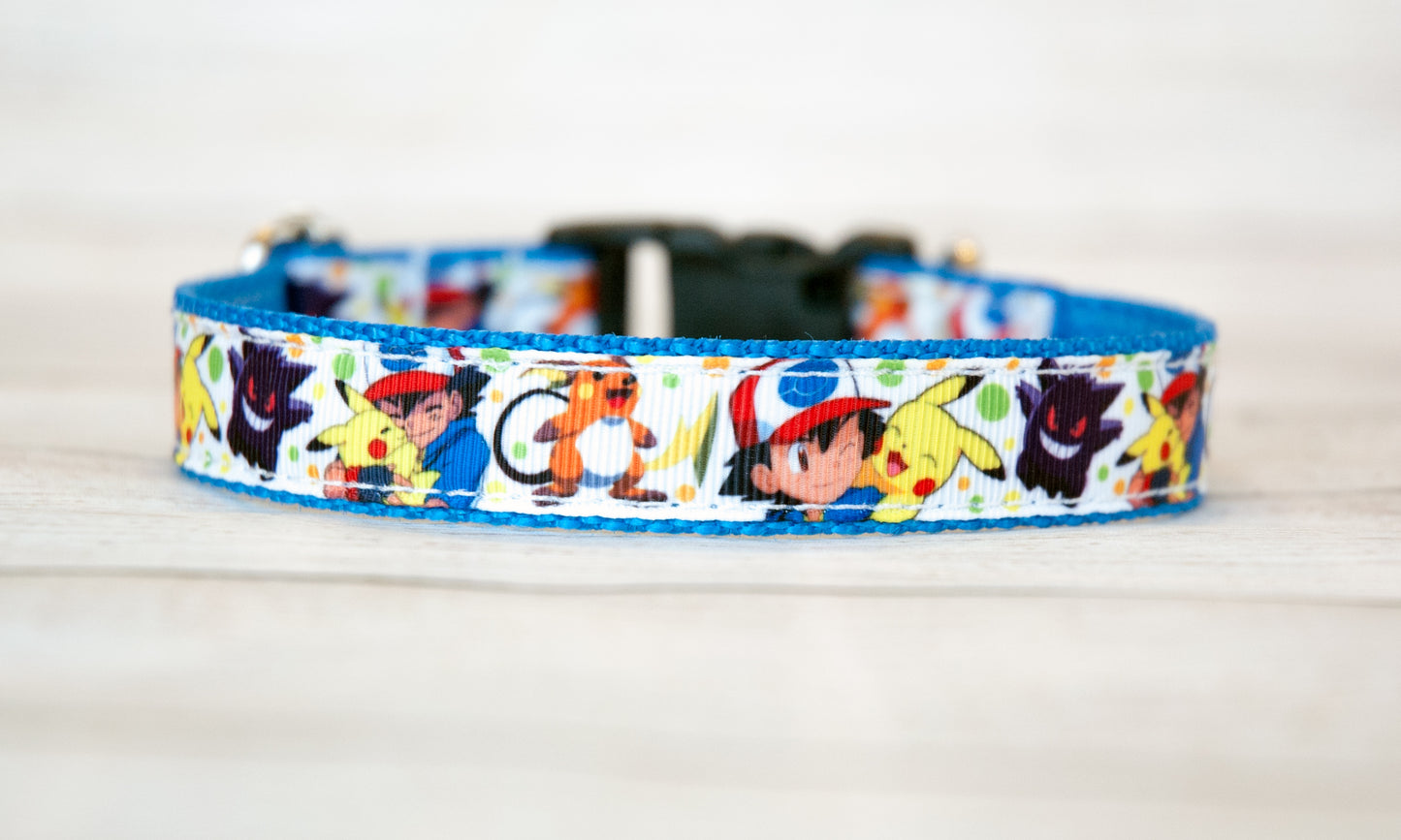 Pokemon and Ash dog collar. 3/4 inch wide