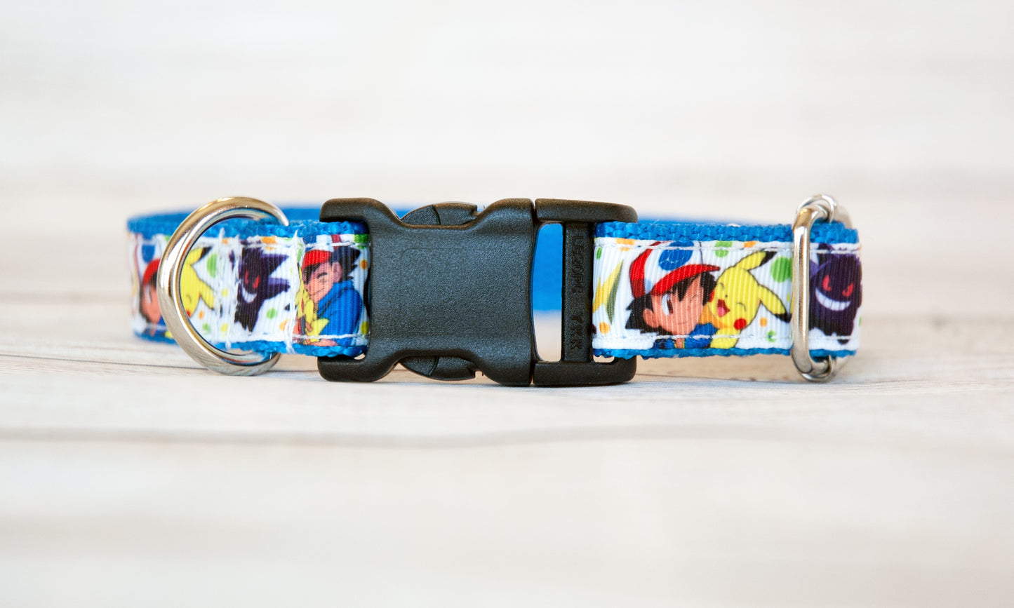 Pokemon and Ash dog collar. 3/4 inch wide