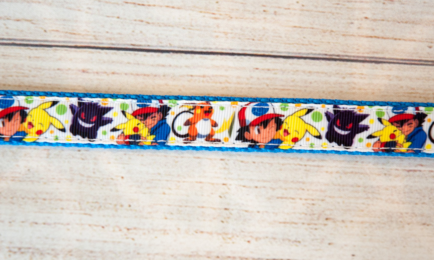 Pokemon and Ash dog collar. 3/4 inch wide