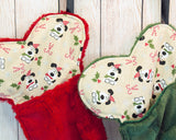 Minky Red or Green Bone shaped dog stockings with puppy candy cane print