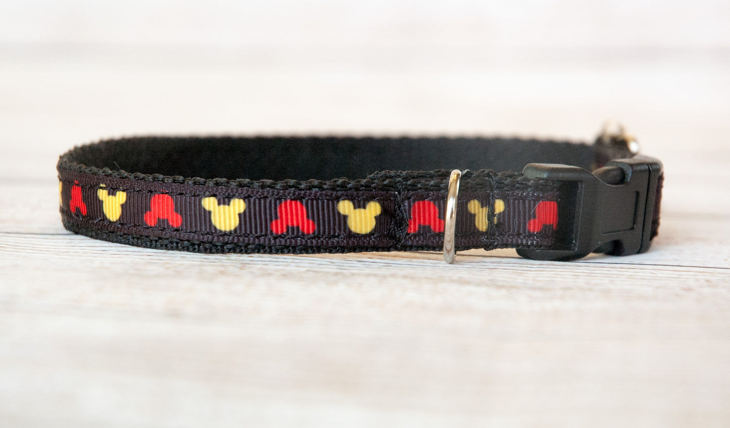 Yellow and Red Mouse head small dog or cat collar 1/2" wide