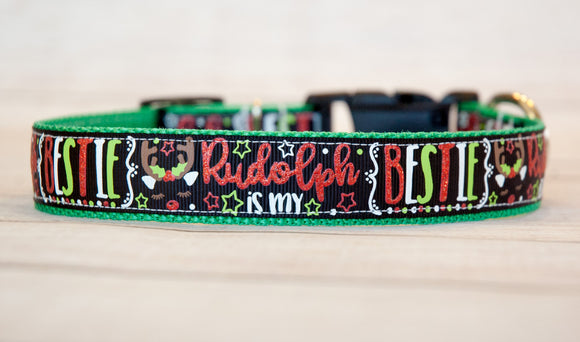 Rudolph is my Bestie Christmas dog collar, Rudolph dog collar, 1