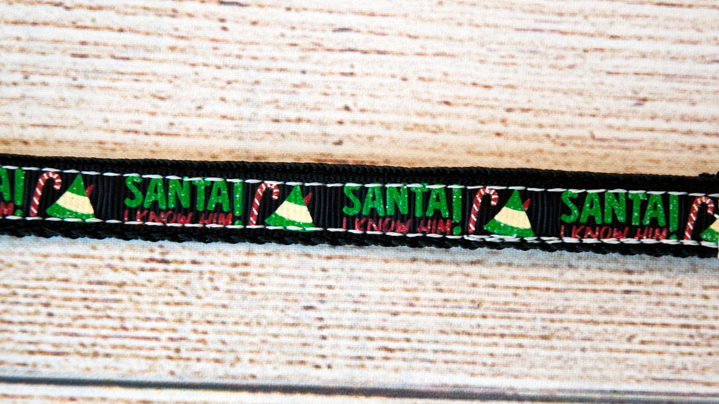 "Santa! I know him!" dog collar. Christmas dog collar, 1/2" wide for small dogs or cats