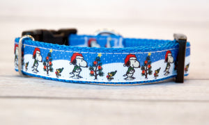 Christmas collar with Snoopy and Woodstock, 3/4" wide
