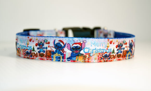 Merry Christmas Stitch dog collar. 1 inch wide