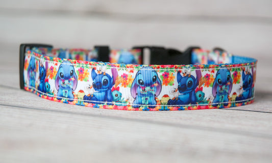 Stitch and Scrum with flowers dog collar and/or leash. 1 inch wide