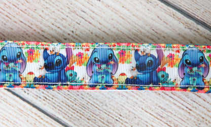 Stitch and Scrum with flowers dog collar and/or leash. 1 inch wide