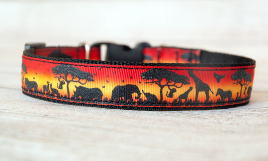 African Safari dog collar in sunset colors and/or leash. 1" or 3/4" wide
