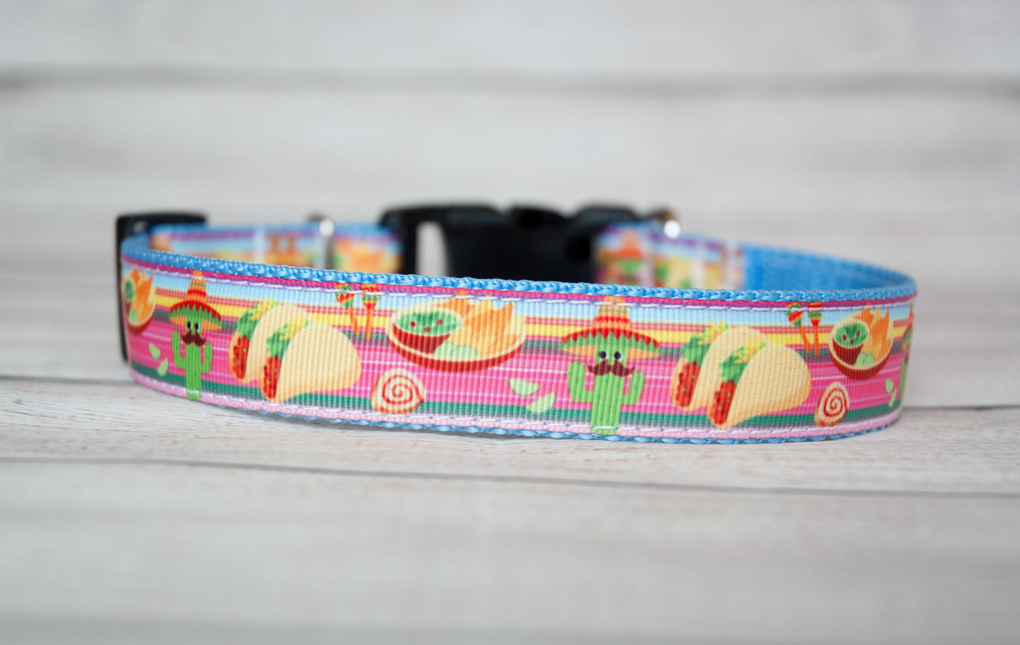 Taco Fiesta dog collar, Cactus collar, Guacamole and Chips collar. 1" wide