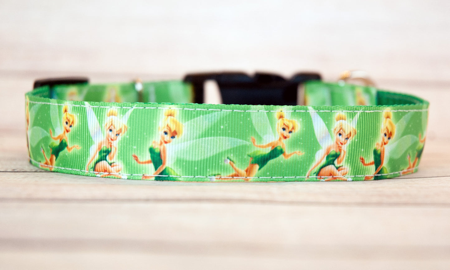 Fairy in Green dog collar and/or leash, 1 inch or 3/4 inch width options