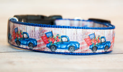 Blue truck with American Flag dog collar and/or leash. 1" Wide