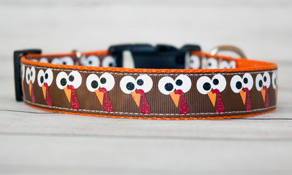 Turkey Googlie-eyes dog collar, Thanksgiving dog collar. 1