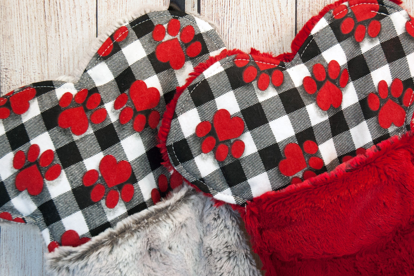 Buffalo check pawprint minky dog stocking